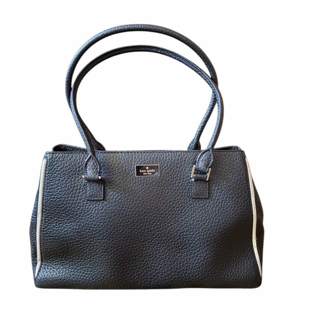 Kate Spade ♠️ Black Pebbled Leather Woman’s Bag with White Trim